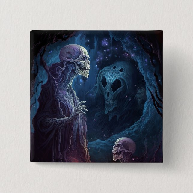 Bóton Quadrado 5.08cm Skeleton morto cria arte horrorosa (Frente)