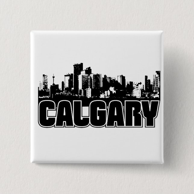 Bóton Quadrado 5.08cm Skyline de Calgary (Frente)