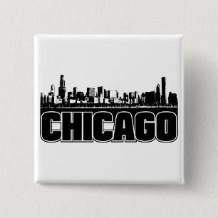 Bóton Quadrado 5.08cm Skyline de Chicago