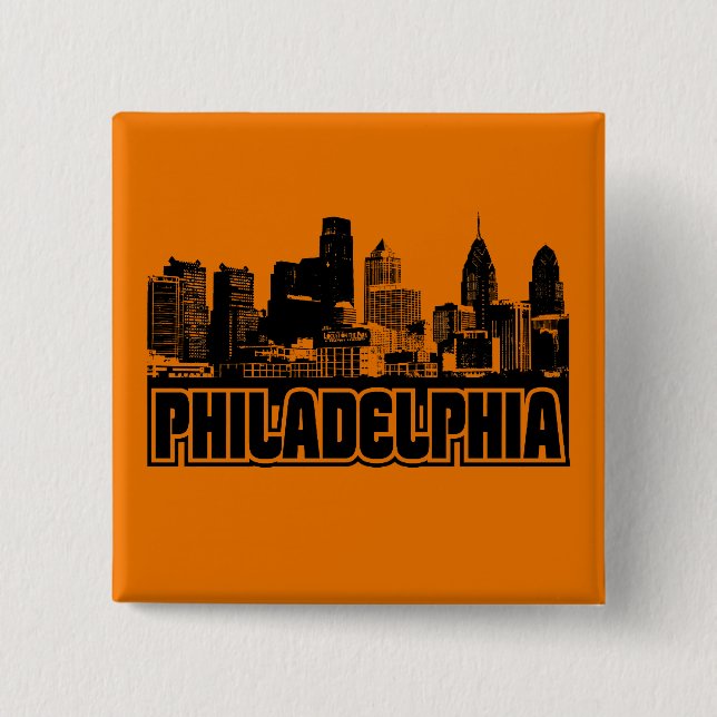 Bóton Quadrado 5.08cm Skyline de Philadelphfia (Frente)