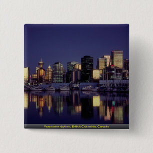 Bóton Quadrado 5.08cm Skyline de Vancôver, Columbia Britânica, Canadá