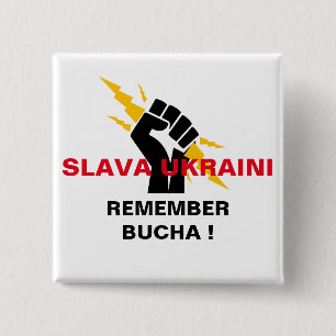 BÓTON QUADRADO 5.08CM SLAVA UKRAINI LEMBRE-SE BUCHA BOTÃO