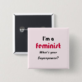 Bóton Quadrado 5.08cm Slogan de superpotência feminista rosa