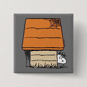 Bóton Quadrado 5.08cm Snoopy Halloween Spider Web Doghouse