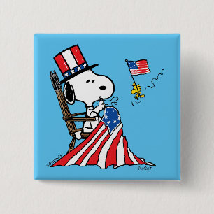 Bóton Quadrado 5.08cm Snoopy Sewing 4 de julho Flag