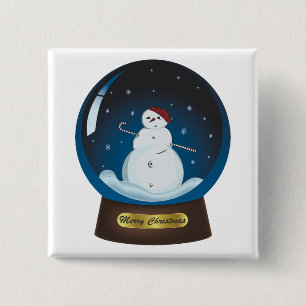 Bóton Quadrado 5.08cm Snowglobe com boneco de neve bonito