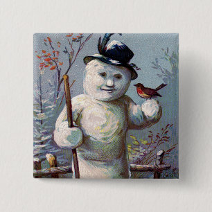 Bóton Quadrado 5.08cm Snowman Bird Winter Songbird