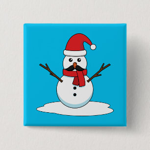 Bóton Quadrado 5.08cm Snowman engraçado com bigode e papagaio