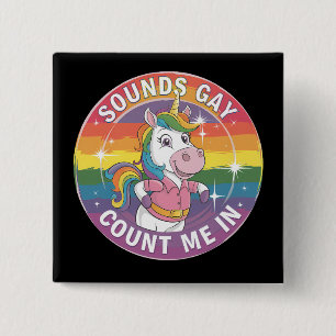 Bóton Quadrado 5.08cm Soa Gay Me Inclua Arco-Íris Unicórnio LGBTQ