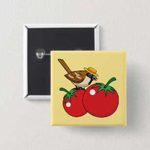 Bóton Quadrado 5.08cm Sobreposição Orgânica Comendo Tomate Vermelho