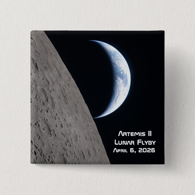 Bóton Quadrado 5.08cm Sobrevoo Lunar Artemis II (Frente)
