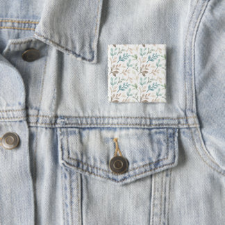 Bóton Quadrado 5.08cm Soft Sage and Ochre Watercolor Leaves Pattern