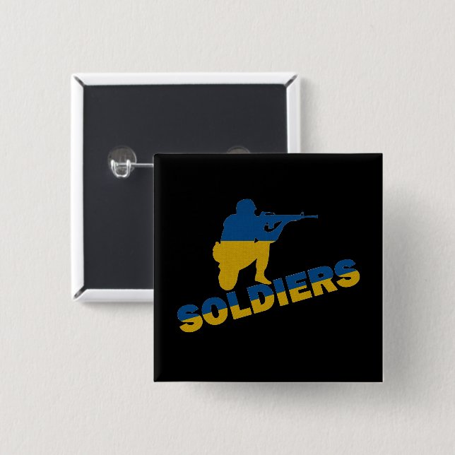 Bóton Quadrado 5.08cm Soldados Ucranianos, Bandeira Ucrânia (Frente & Verso)