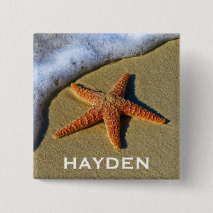 Bóton Quadrado 5.08cm Solteiro Starfish na Praia Personalizado