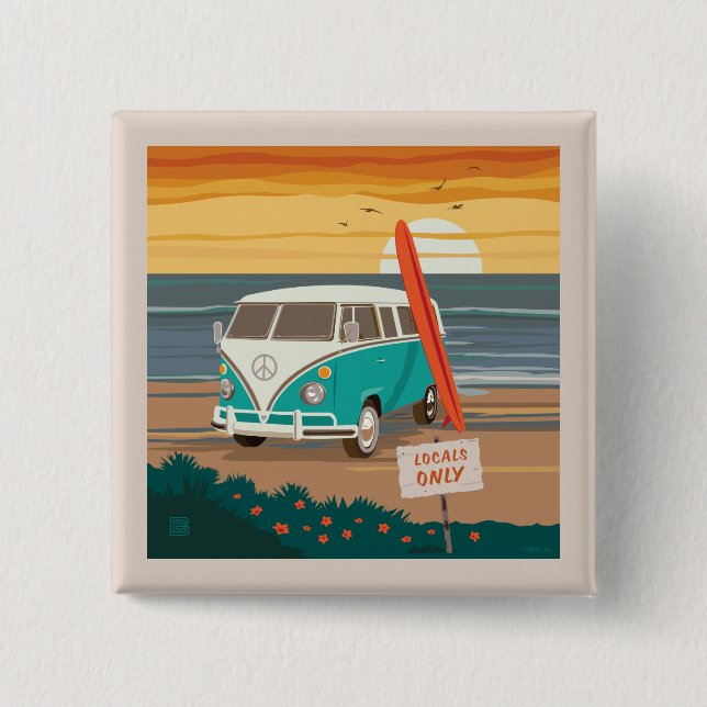 Bóton Quadrado 5.08cm Somente locais | VW Surf Van (Frente)