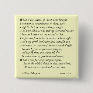 Bóton Quadrado 5.08cm Soneto # 30 por William Shakespeare