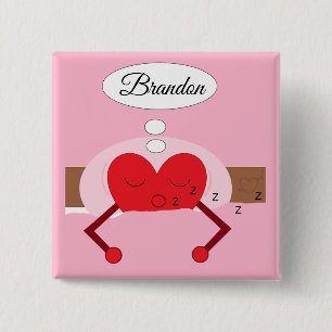 Bóton Quadrado 5.08cm Sonhos de Coração Sombras de Rosa