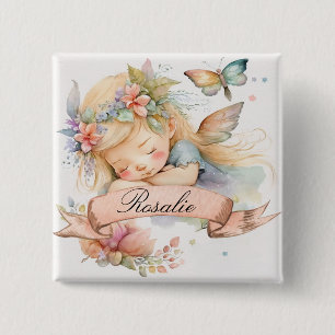 Bóton Quadrado 5.08cm Sonhos De Sweet Floral Whimsical Dormindo Moça De 