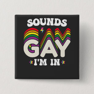 Bóton Quadrado 5.08cm Sons Groovy do Orgulho LGBT Gay Estou Dentro