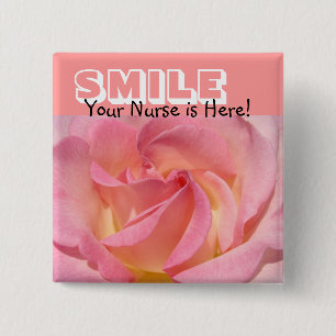 Bóton Quadrado 5.08cm SORRISO Sua Enfermeira Está Aqui! botões Rosa Rosa
