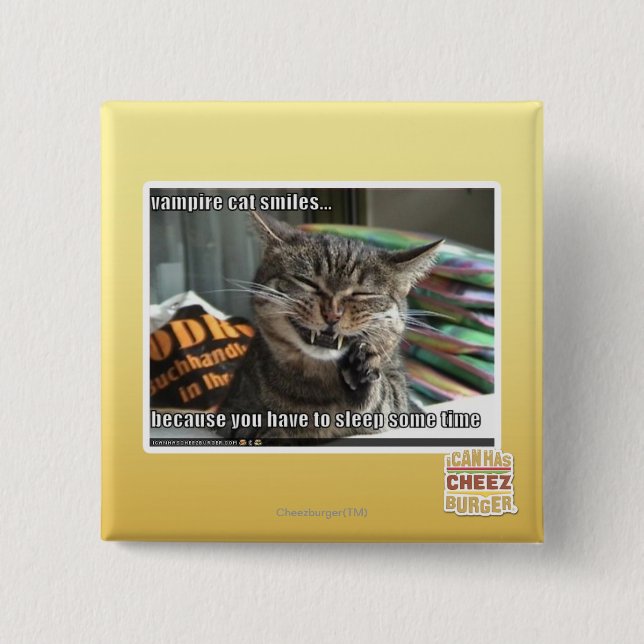 Bóton Quadrado 5.08cm sorrisos do gato do vampiro (Frente)