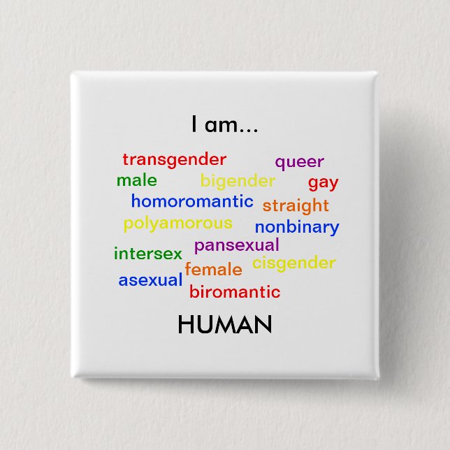 Bóton Quadrado 5.08cm Sou Humano (Frente)