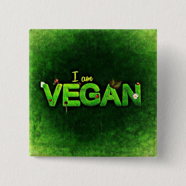 Bóton Quadrado 5.08cm Sou Vegan Escrito Com Uma Textura De Natureza Gras (Frente)