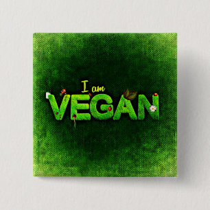 Bóton Quadrado 5.08cm Sou Vegan Escrito Com Uma Textura De Natureza Gras