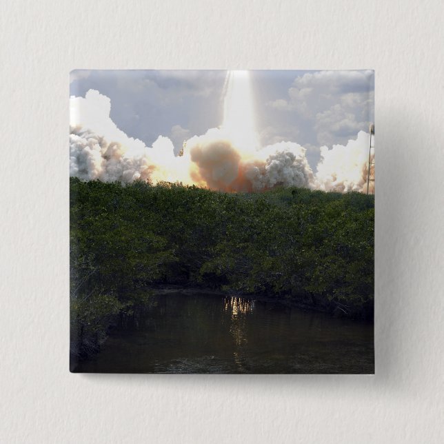 Bóton Quadrado 5.08cm Space Shuttle Atlantis levanta 14 (Frente)