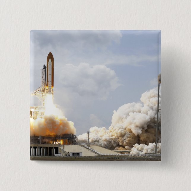 Bóton Quadrado 5.08cm Space Shuttle Atlantis levanta 21 (Frente)