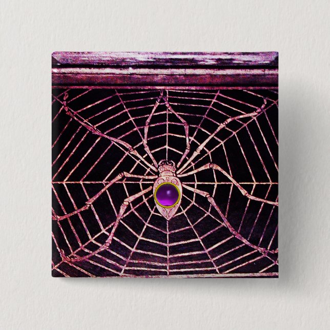 Bóton Quadrado 5.08cm SPIDER E WEB Roxo Ametist Preto (Frente)
