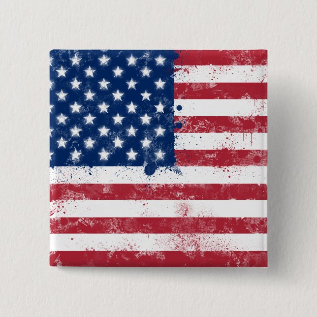 Bóton Quadrado 5.08cm Splatter Painted American Flag (Frente)