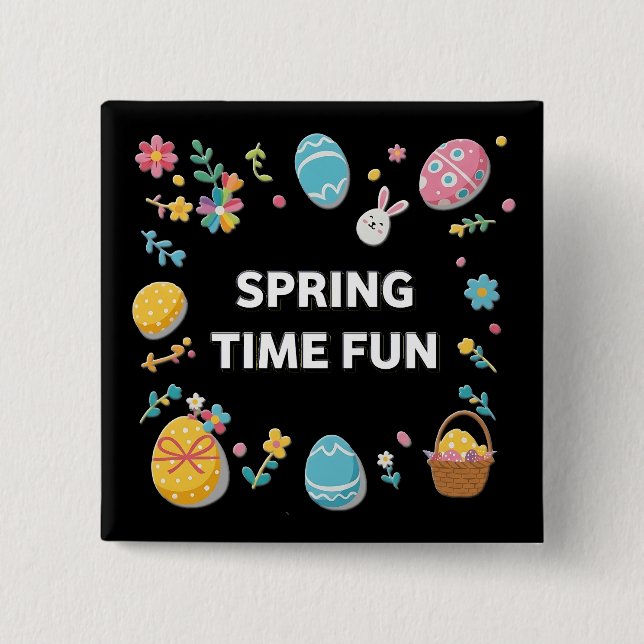 Bóton Quadrado 5.08cm Spring Time Fun Easter | Pascua Primavera (Frente)