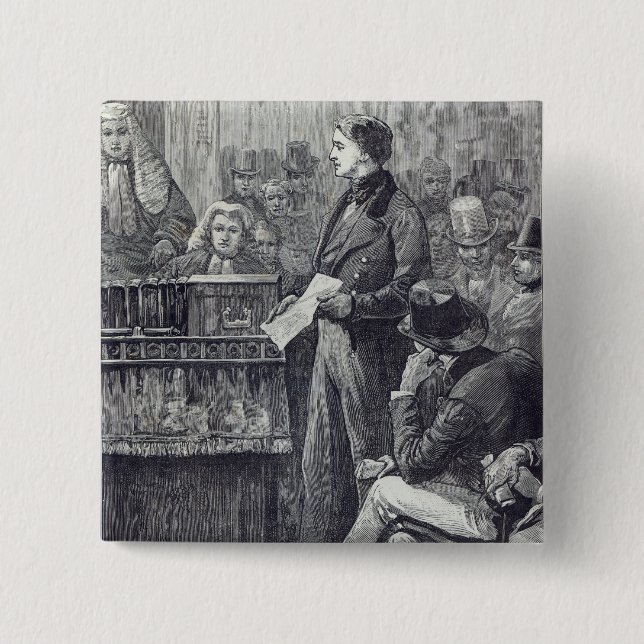 Bóton Quadrado 5.08cm Sr. Gladstone que entrega seu discurso novo (Frente)