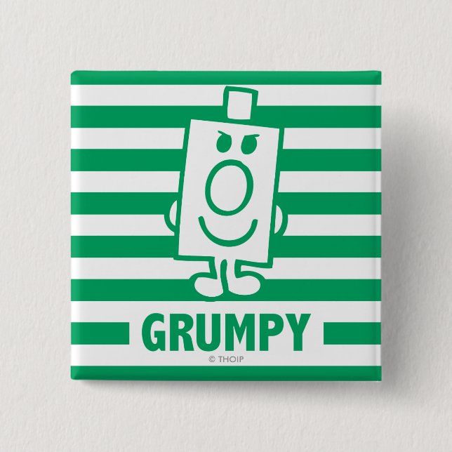 Bóton Quadrado 5.08cm Sr. Grumpy | Grin Mischievous e faixas verdes (Frente)
