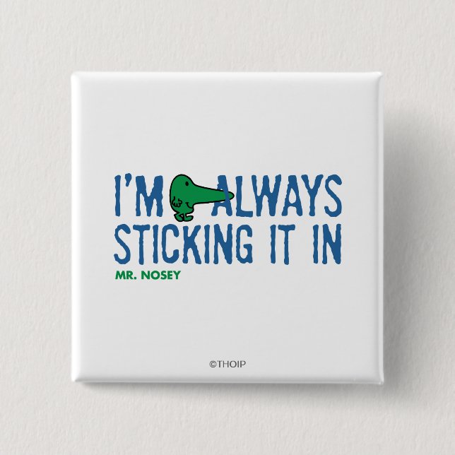 Bóton Quadrado 5.08cm Sr. Nosey NPoing | Inscrição Azul (Frente)