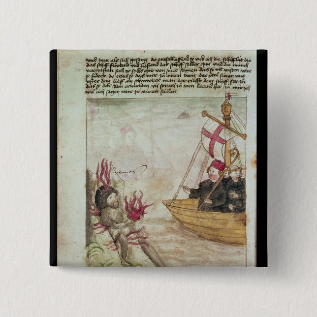 Bóton Quadrado 5.08cm St. Brendan em seu navio (Frente)
