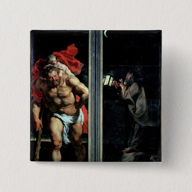 Bóton Quadrado 5.08cm St Christopher e o eremita (Frente)