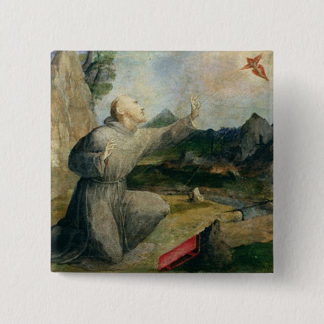 Bóton Quadrado 5.08cm St Francis de Assisi que recebe os Stigmata (Frente)