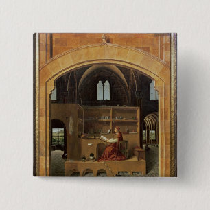 Bóton Quadrado 5.08cm St Jerome em seu estudo, c.1475