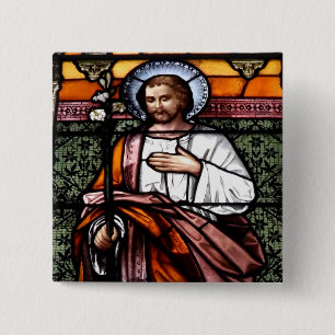 Bóton Quadrado 5.08cm St Joseph pray para nós - a janela de vitral