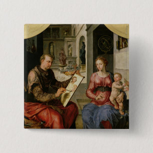 Bóton Quadrado 5.08cm St Luke que pinta o Virgin, c.1545