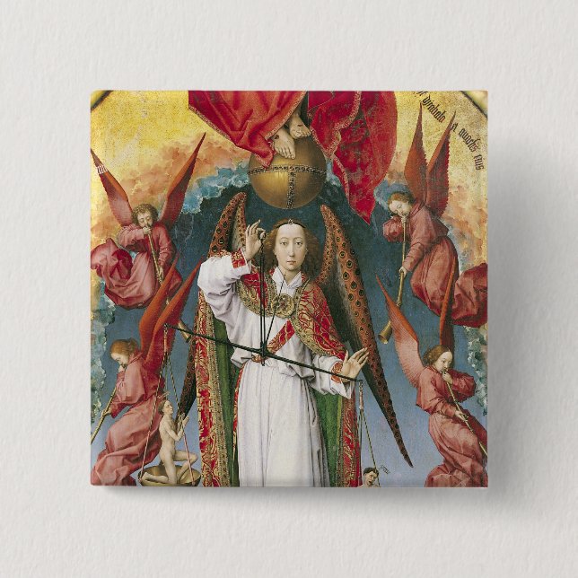 Bóton Quadrado 5.08cm St Michael que pesa as almas (Frente)