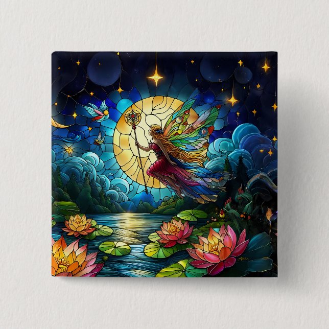 Bóton Quadrado 5.08cm Stained Glass Moonlight Flight Fairy  (Frente)