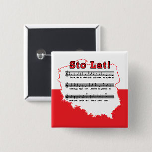 Bóton Quadrado 5.08cm Sto Lat! Mapa Polonês da Música