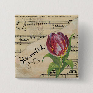 Bóton Quadrado 5.08cm Strumstick Elegante Tulip Vintage Sheet Music