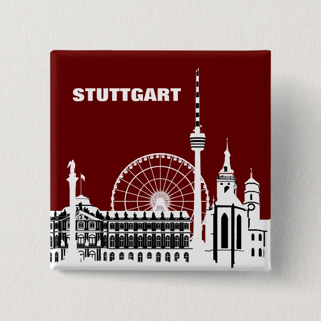 Bóton Quadrado 5.08cm Stuttgar cidade Skyline - Button, Anstecker, Pin/ (Frente)