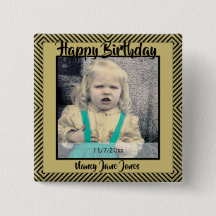 Bóton Quadrado 5.08cm Sua Foto: Linhas Diagonais Geométricas Pretas e Do