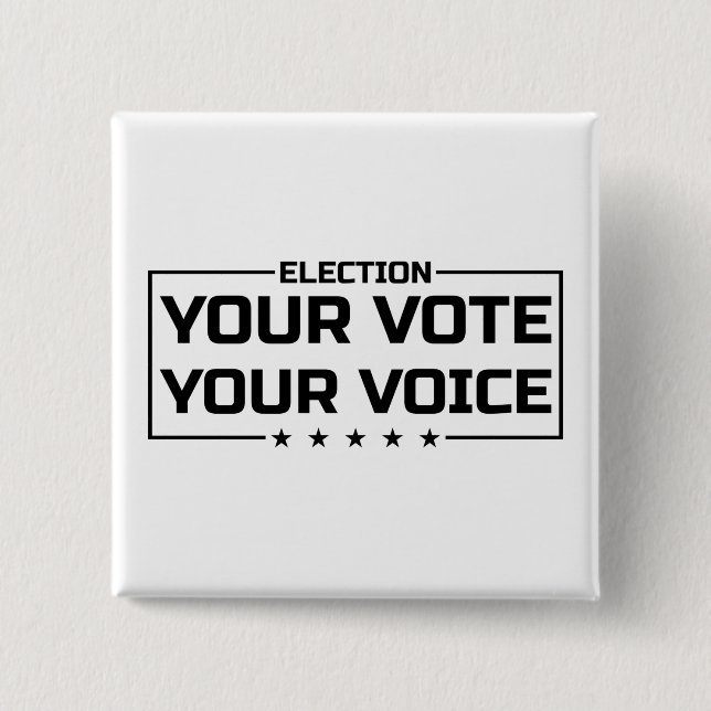 Bóton Quadrado 5.08cm Sua Votação Sua Voz fonte preta (Frente)