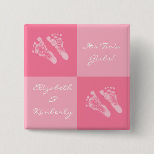 Bóton Quadrado 5.08cm Suas pegadas cor-de-rosa femininos bonitos do beb